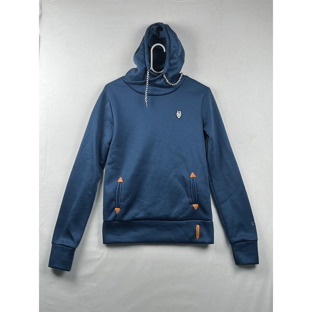 New Jeans Pullover Hoodie Mens Cowl Neck Thumbhole Cuffs Teal Blue Sweatshirt